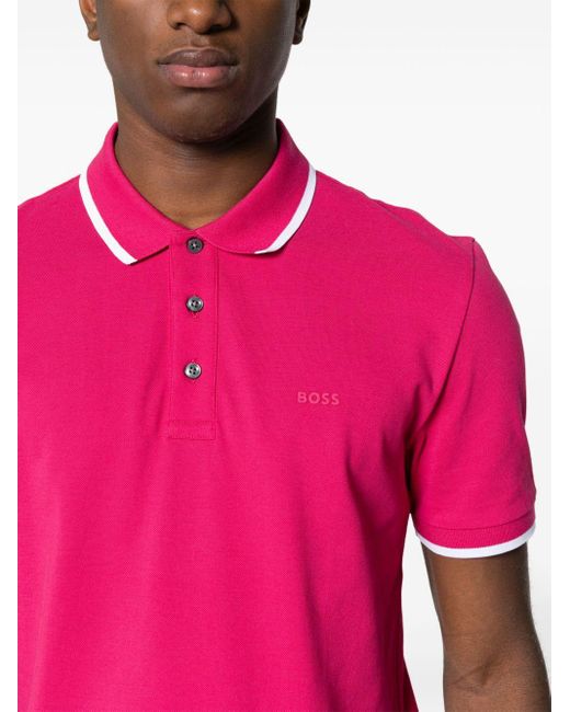 Boss Poloshirt mit gummiertem Logo in Pink für Herren