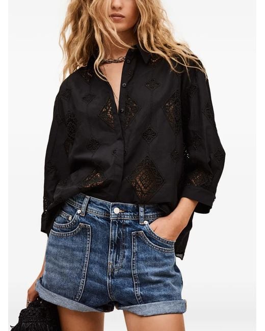 Ba&sh Black Muriel Lace-Panel Shirt