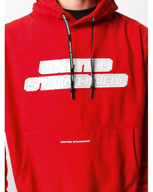 United Standard Red Drawstring Logo Print Hoodie for men