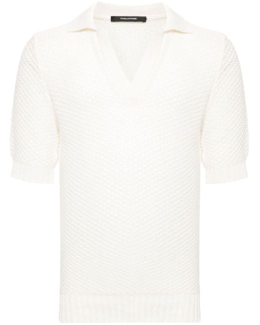 Tagliatore White Asher Crochet-knit Polo Shirt for men