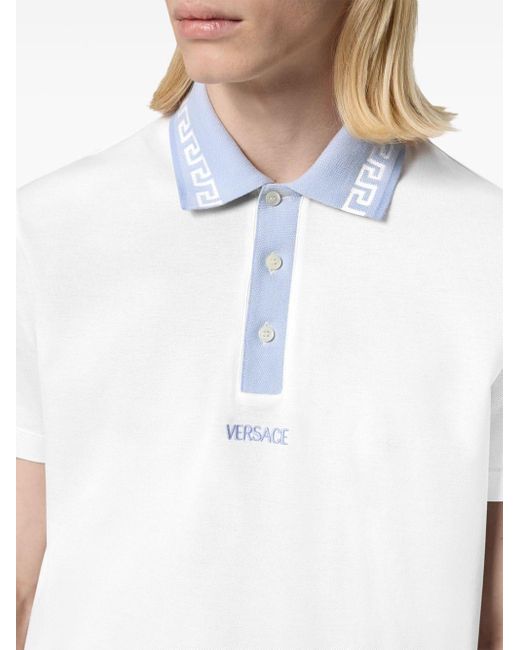 Versace White Greca-collar Polo Shirt for men