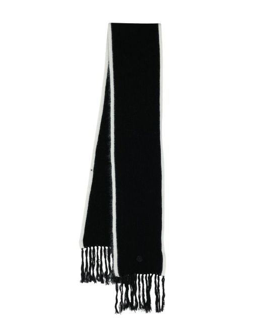 Moncler Tassel Hem Wool Scarf in Black | Lyst
