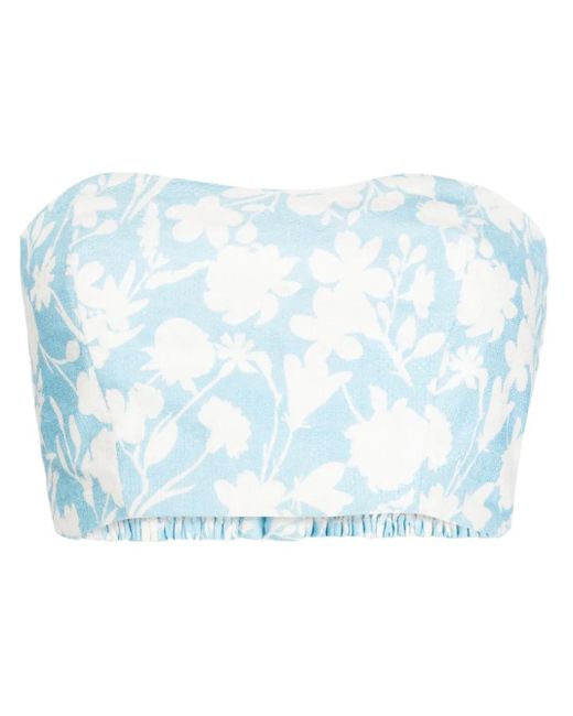 Bambah Blue Lilly Floral-Print Linen Tube Top