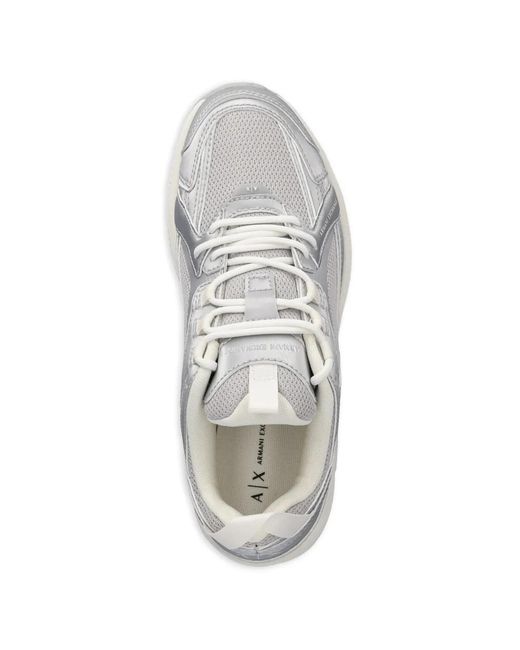 ARMANI EXCHANGE White Metallic Panelled Trainers