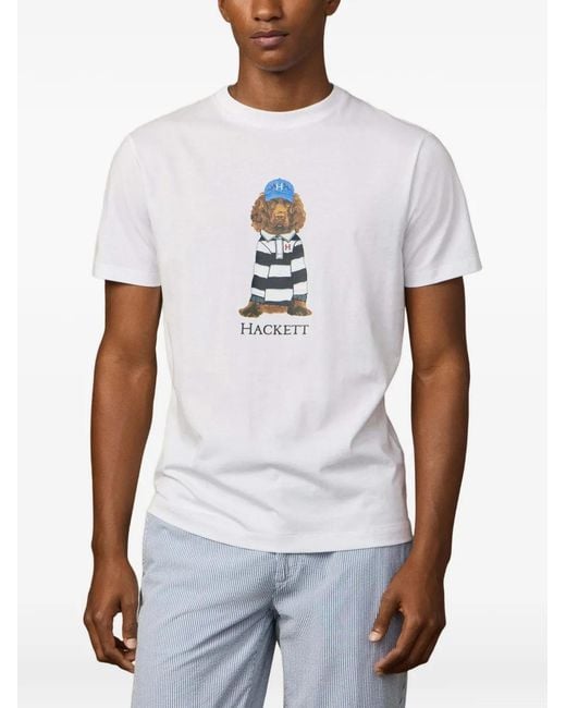 Hackett White Heritage Harry Print T-Shirt for men