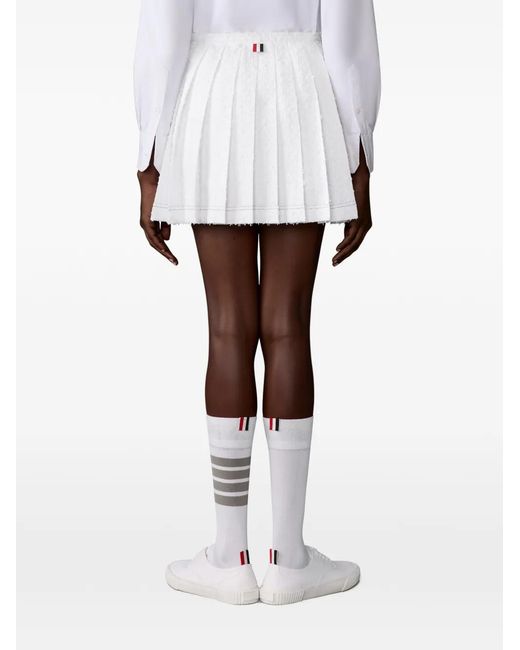 Thom Browne White Eyelash Tweed Pleated Skirt