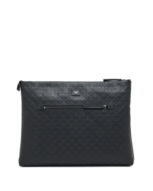 Emporio Armani Black Embossed Zip Clutch Bag for men