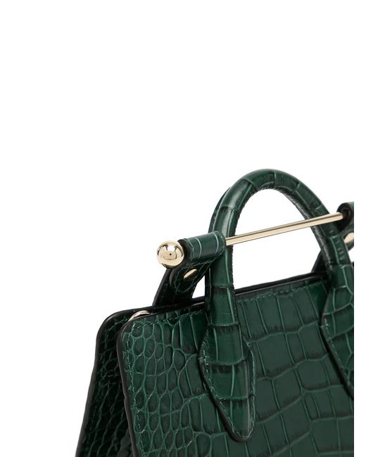 Strathberry Green Crocodile-Effect Leather Tote Bag