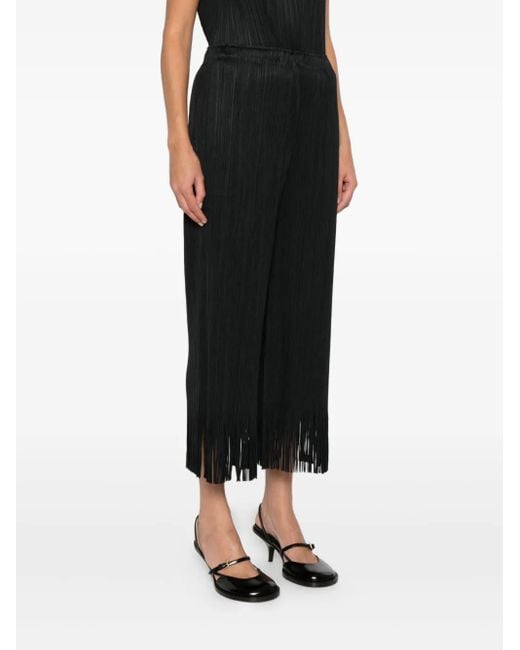 Pleats Please Issey Miyake Black Bundfaltenhose mit Fransen