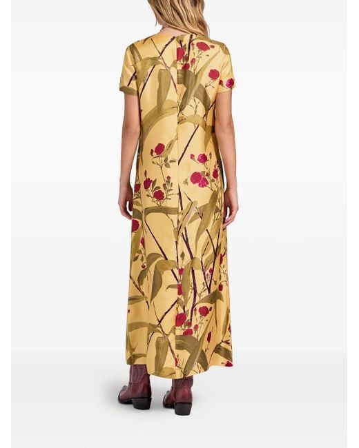 LaDoubleJ Metallic Floral-Print Swing Midi Day Dress