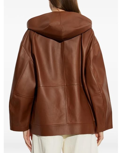 Max Mara Brown Hooded Leather Jacket