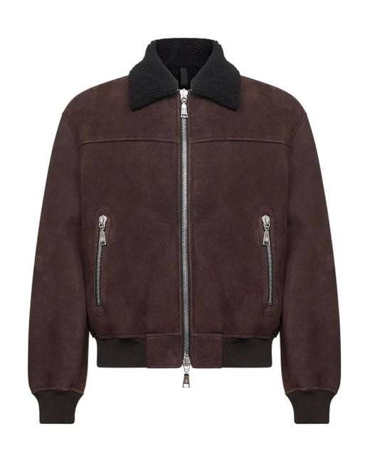 Tagliatore Brown Shearling-Collar Bomber Jacket for men