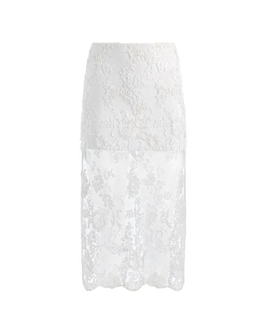Alice + Olivia White Medine Embellished Lace Midi Skirt