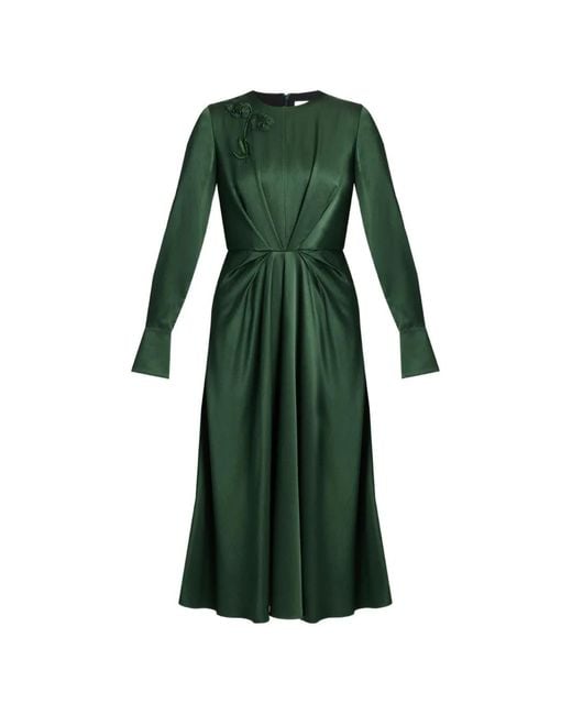 Erdem Green Satin Seersucker Draped Dress