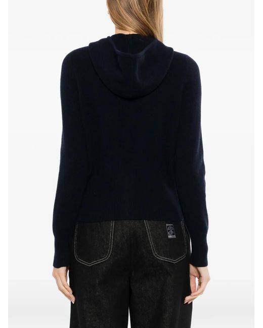 N.Peal Cashmere Black Hoodie Honeycomb À Fermeture Zippée