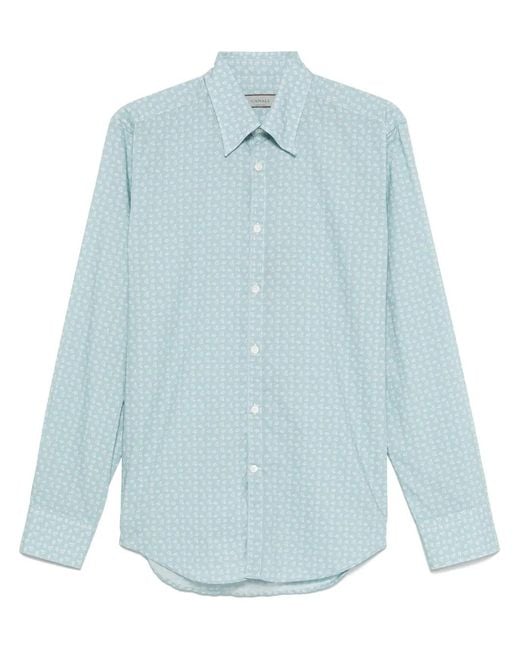 Canali Blue Leaf-Print Shirt for men