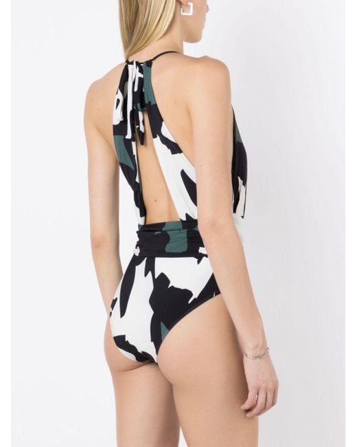 Brigitte Bardot Abstract Pattern Halterneck Tie Swimsuit in Black Lyst UK