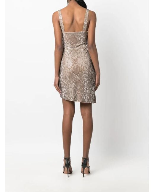 Philipp Plein Natural Python-Print Embellished Mini Dress