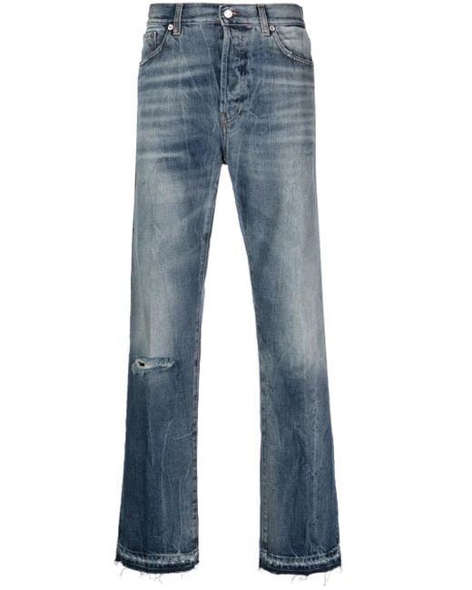 Department 5 Blue Stonewashed Straight-Leg Trousers for men