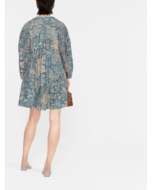 Ulla Johnson Blue Leiko Floral-Print Mini Dress