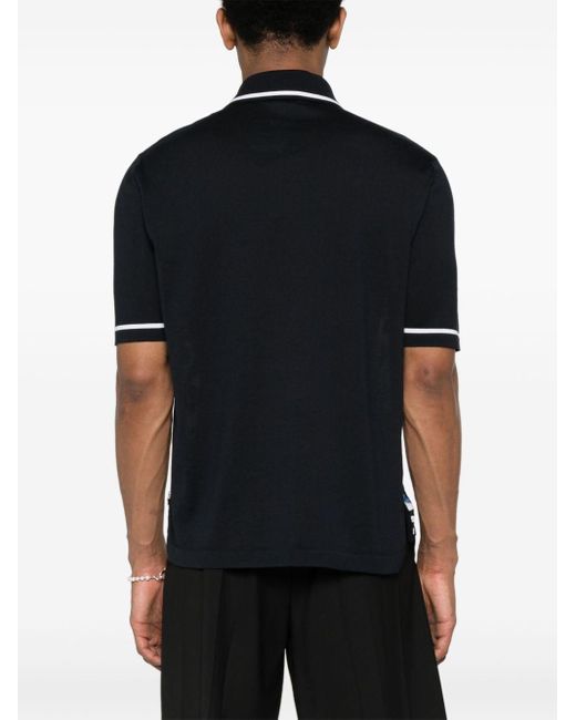 Dolce & Gabbana Black Marina-print Silk Polo Shirt for men