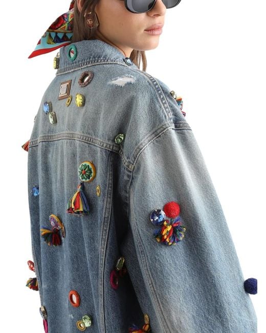 Dolce & Gabbana Blue Veste En Jean Avec Applications