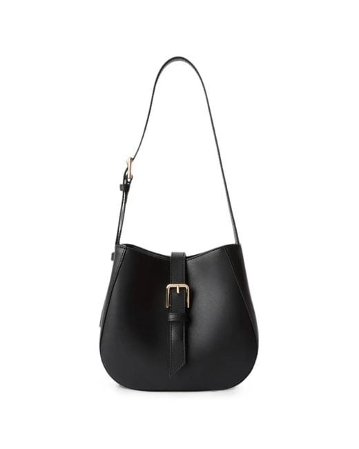 Furla Black Large Buckle-Detail Leather Bucket Bag