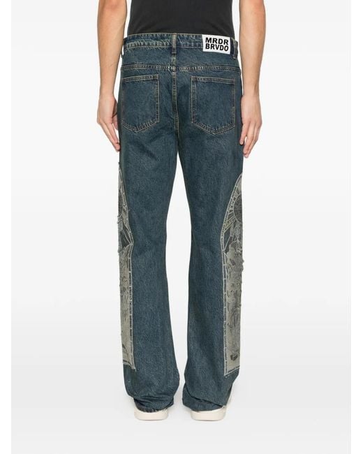 Who Decides War Blue Graphic-Panel Jeans for men