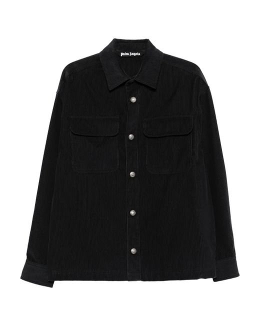 Palm Angels Black Corduroy Button-Fastening Overshirt for men