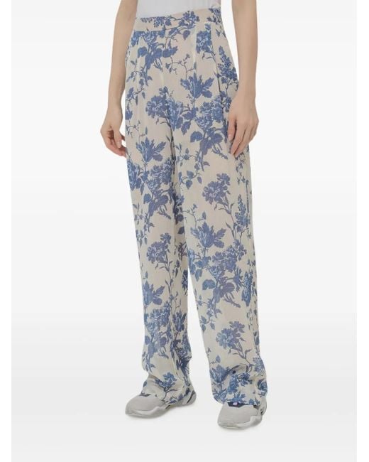 Semicouture Blue Floral-Print Trousers