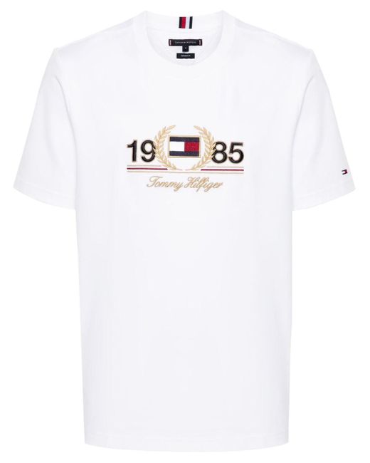 Tommy Hilfiger White Embroidered-logo T-shirt for men
