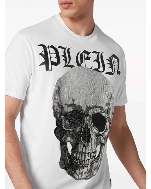 Philipp Plein White Crystals Skull Cotton T-Shirt for men