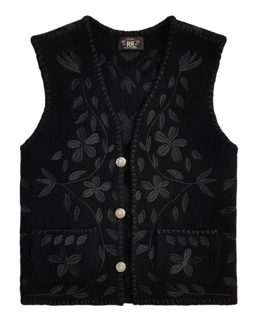RRL Black Floral Buttoned Waistcoat