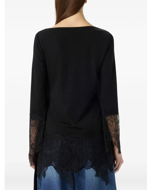 Blumarine Black Lace-Trim Knotted Blouse