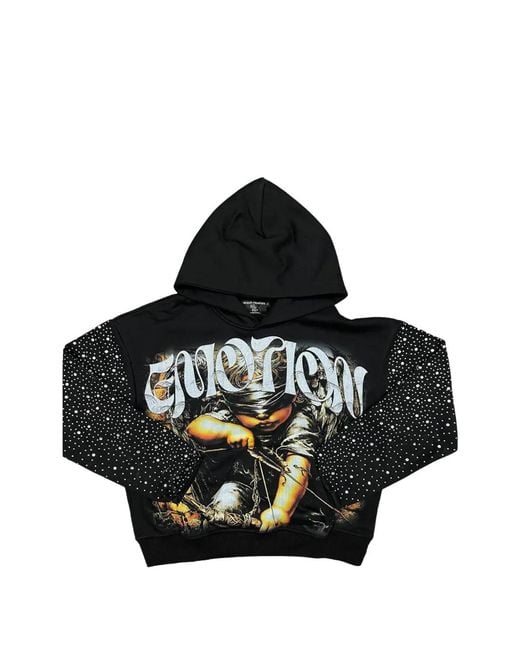Mixed Emotions Black Archer Rhinestone-Embellishment Hoodie for men