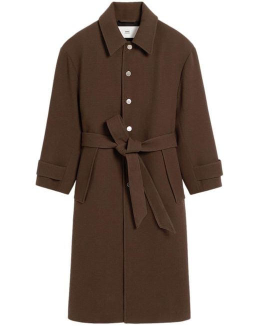 AMI Brown Belted Wool Coat for men
