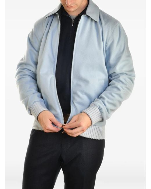 Kiton Blue Cashmere Ribbed-Cuff Shirt Jacket for men
