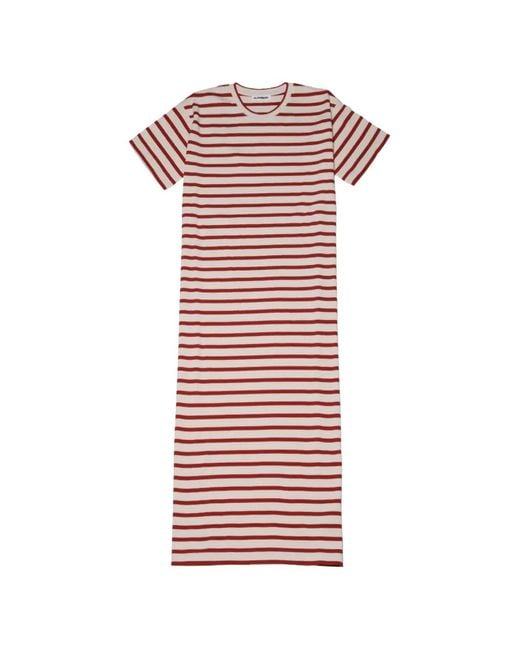 Jil Sander Red Robe Longue À Rayures