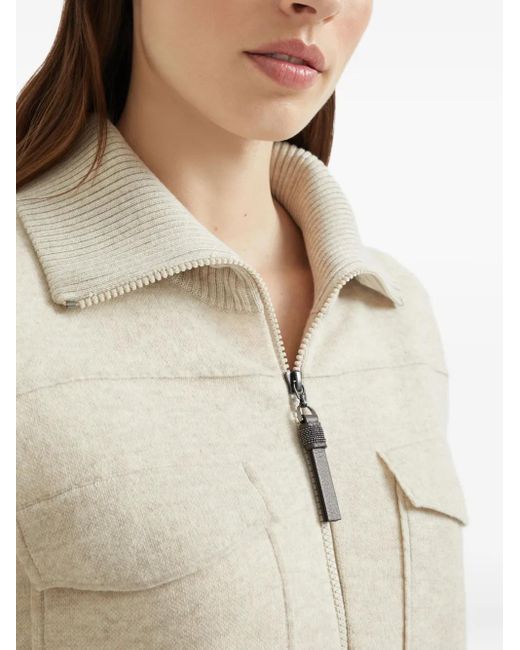 Brunello Cucinelli Natural Double-Knit Cardigan