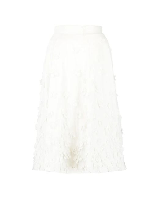 Michael Kors White Floral-Embroidered A-Line Midi Skirt