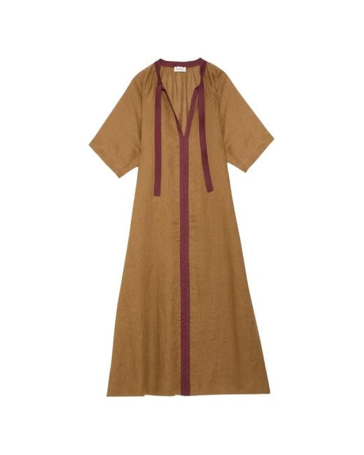 Ottod'Ame Brown Tie-Fastening Panelled Dress