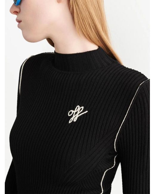 Off-White c/o Virgil Abloh Black Embroidered-Logo Ribbed Mini Dress