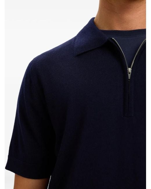 SELECTED Blue Half Zip Knitted Polo for men