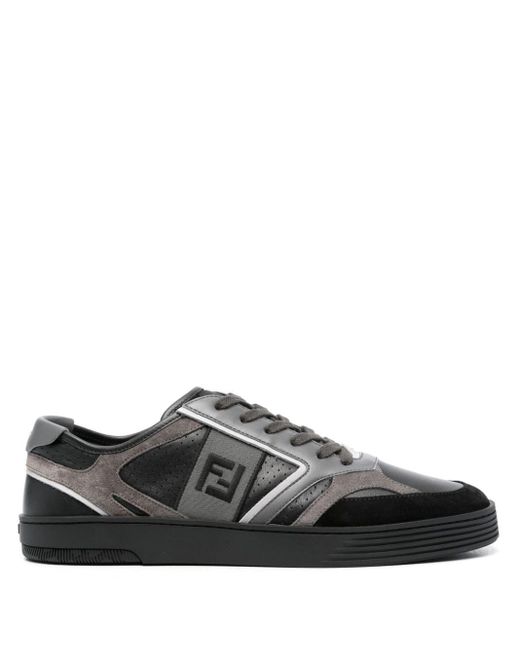 Fendi Black Ff-embroidered Lace-up Sneakers for men