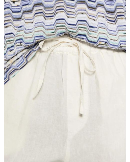 120% Lino White Drawstring-Waist Shorts for men