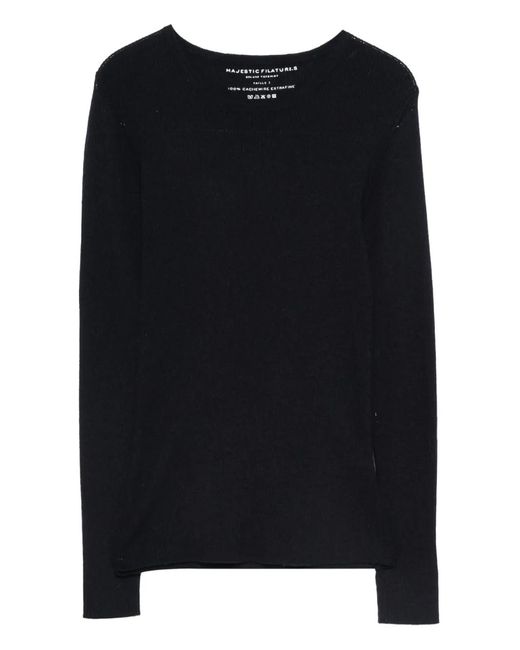 Majestic Filatures Black Round-Neck Cashmere Top