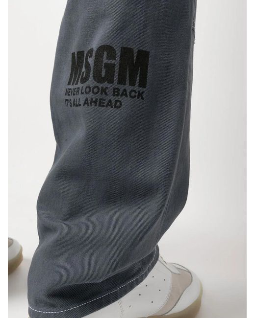 MSGM Blue Logo-Print Straight-Leg Trousers for men
