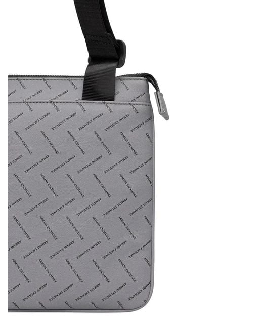 ARMANI EXCHANGE Gray Logo-Print Messenger Bag for men