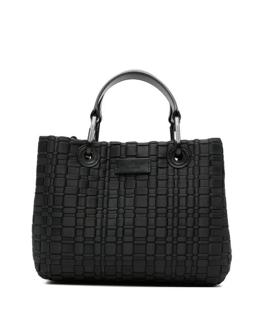 Emporio Armani Black Woven Top Handle Tote Bag