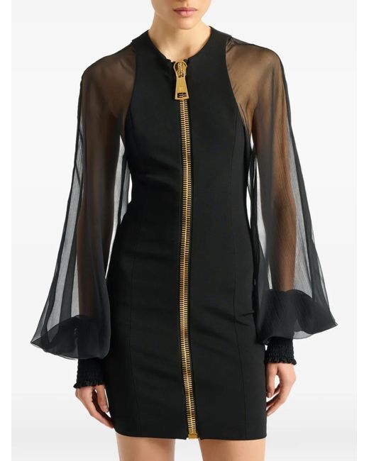 Balmain Black Short Jersey And Muslin Dress